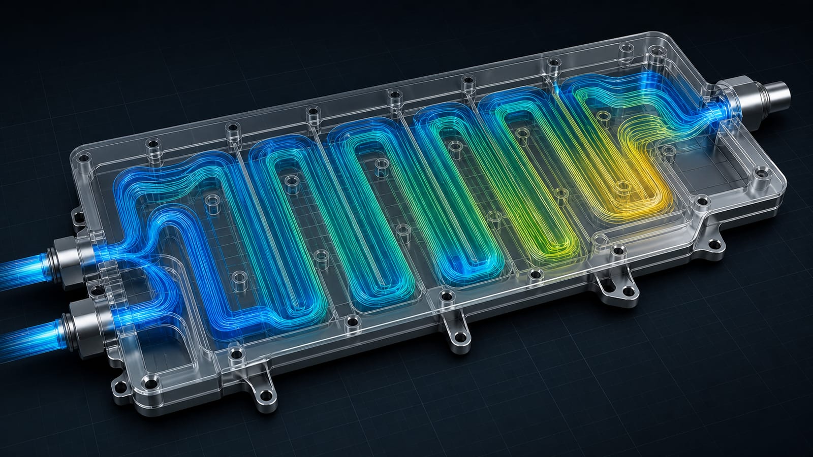 Cold plate coolant channel flow visualization